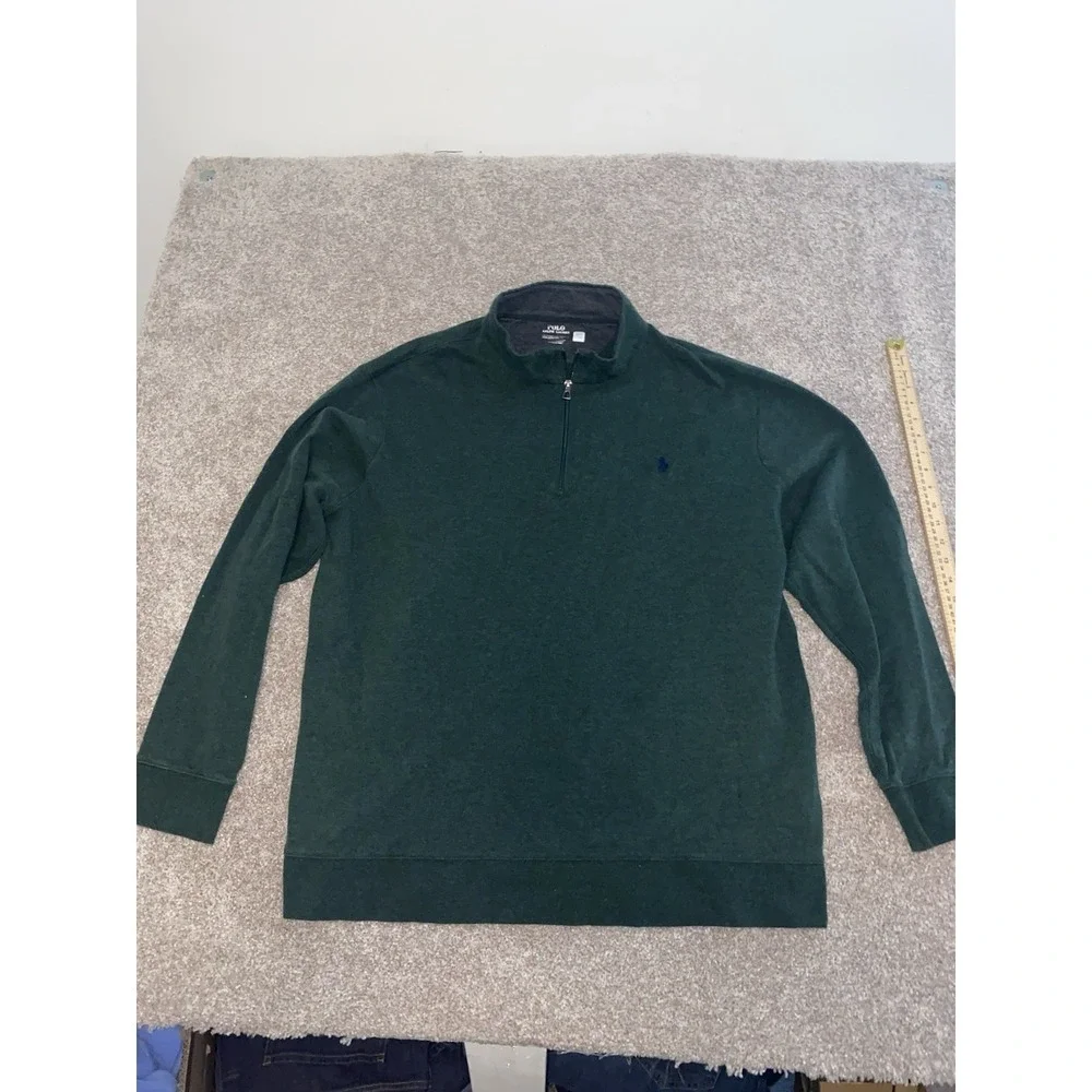 Polo Ralph Lauren‎ Performance 1/4 Zip Jacket Green Viscose Blend Blue Pony 2XL